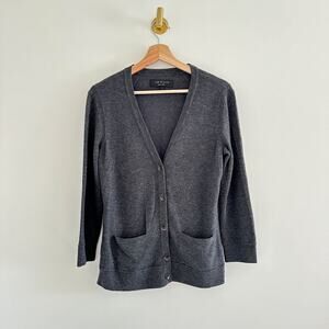 Rag & Bone Wool Blend V-Neck Button Front Cardigan in Gray M